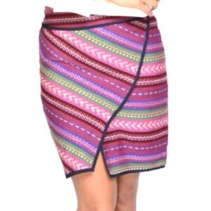 NEW Bar III Faux Wrap Asymmetrical Embroidered Tribal Aztec Striped Skirt M